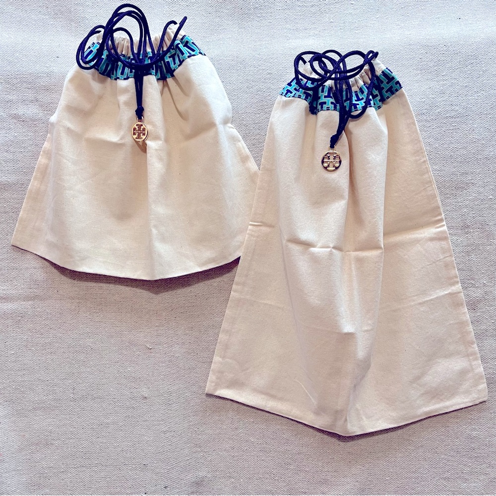 Tory Burch Drawstring Dust Bags Set of Two, 12”x15” and 13” X 10”x  & Bag Charms